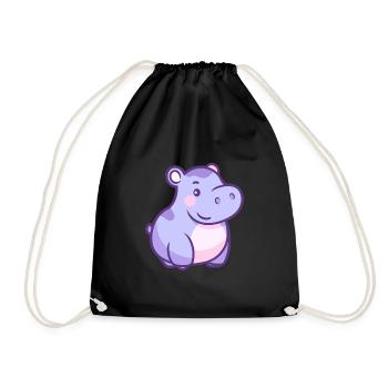 Hippo Cute Happy Kawaii Cartoon Clipart Animal - Drawstring Bag - black - Front