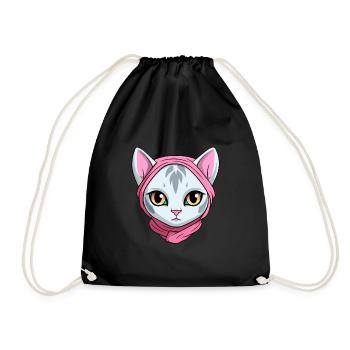 Arabian Mau Cat Cute Happy Kawaii Cartoon Clipart - Drawstring Bag - black - Front