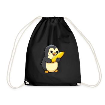 pinguin niedlich glücklich kawaii cartoon clipart tier - Turnbeutel - Schwarz - Vorne