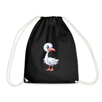 Storch Niedlich Glücklich Kawaii Cartoon Clipart Tier - Turnbeutel - Schwarz - Vorne