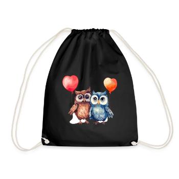 Owls Kawaii Cartoon Pet Playing With Balloons - Drawstring Bag - black - Front