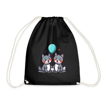 loups kawaii dessin animé animal de compagnie jouant avec des ballons - Sac de sport léger - noir - Devant