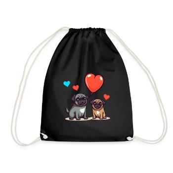 Carlin chiens kawaii dessin animé animal de compagnie jouant avec des ballons - Sac de sport léger - noir - Devant
