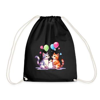 Katzen Kawaii Cartoon Haustier spielt mit Luftballons - Turnbeutel - Schwarz - Vorne