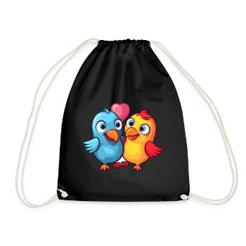 Vögel Kawaii Cartoon Haustier spielt mit Luftballons - Turnbeutel - Schwarz - Vorne