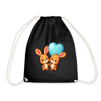 Rabbits Kawaii Cartoon Pet Playing With Balloons - Drawstring Bag - black - Front