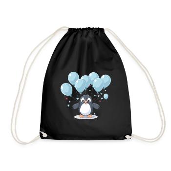 Pinguin Kawaii Cartoon Haustier spielt mit Luftballons - Turnbeutel - Schwarz - Vorne