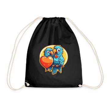 Parrots Kawaii Cartoon Pet Playing With Balloons - Drawstring Bag - black - Front