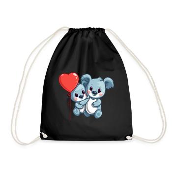 Koala Kawaii Cartoon Pet Playing With Balloons - Drawstring Bag - black - Front