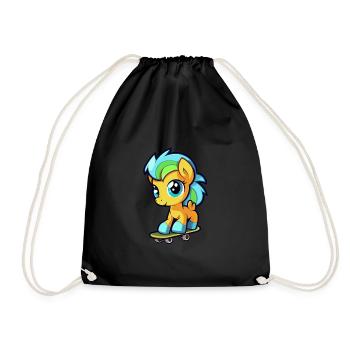 Lustiges Ponny Kawaii Cartoon Haustier spielt Skateboard - Turnbeutel - Schwarz - Vorne