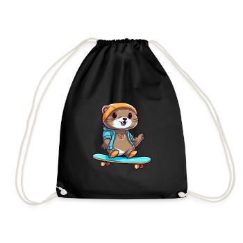 Drôle Loutre Kawaii Cartoon Pet Jouer Skateboard - Sac de sport léger - noir - Devant