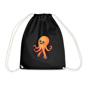 Funny Octopus Kawaii Cartoon Playing Skateboard - Drawstring Bag - black - Front