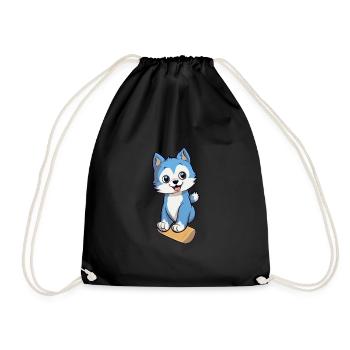 Funny Husky Dog Kawaii Cartoon Playing Skateboard - Drawstring Bag - black - Front