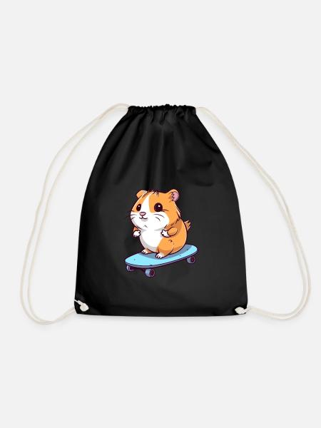 Lustiger Hamster Kawaii Cartoon spielt Skateboard - Turnbeutel - Schwarz