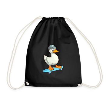 Drôle d’oie kawaii dessin animé animal de compagnie jouant à la planche à roulettes - Sac de sport léger - noir - Devant