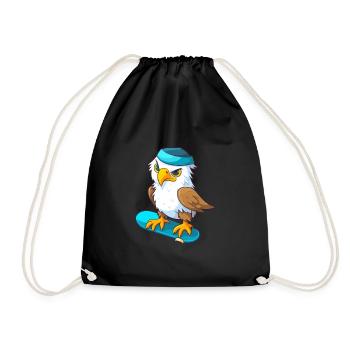 Lustiger Adler Kawaii Cartoon Haustier spielt Skateboard - Turnbeutel - Schwarz - Vorne