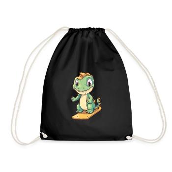Lustiger Drache Kawaii Cartoon Haustier spielt Skateboard - Turnbeutel - Schwarz - Vorne