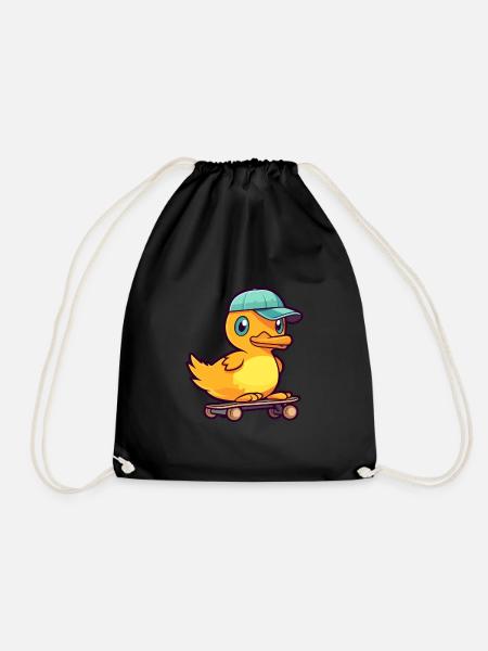 Drôle Canard Kawaii Cartoon Pet Jouant Skateboard - Sac de sport léger - noir