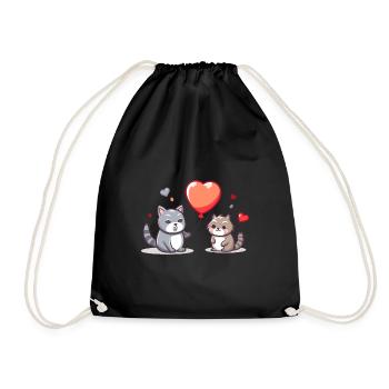 Katze und Hund Kawaii Cartoon spielen mit Luftballons - Turnbeutel - Schwarz - Vorne
