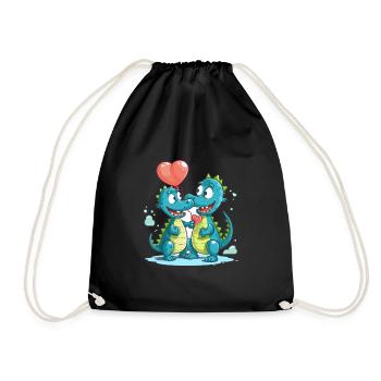 Krokodile Kawaii Cartoon Haustier spielen mit Ballon - Turnbeutel - Schwarz - Vorne