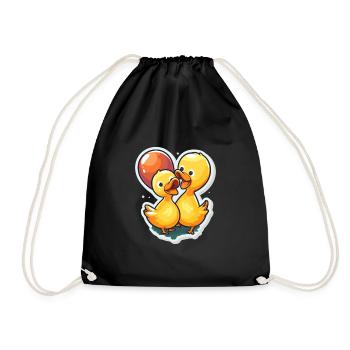 Enten Kawaii Cartoon Haustier spielt mit Luftballons - Turnbeutel - Schwarz - Vorne