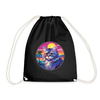 British Longhair Cat Watercolor Cartoon Kawaii - Drawstring Bag - black - Front