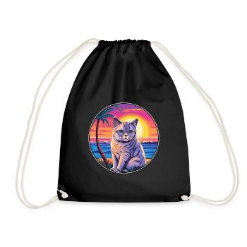 Britische Kurzhaarkatze Aquarell-Cartoon Kawaii - Turnbeutel - Schwarz - Vorne