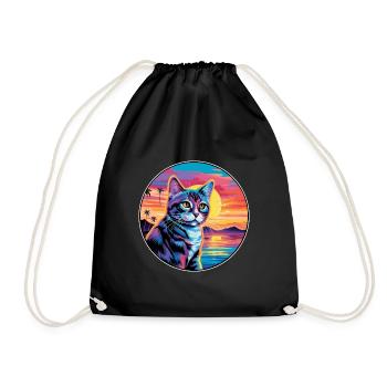 Chypre Chat Race Aquarelle Dessin Animé Kawaii Pet - Sac de sport léger - noir - Devant