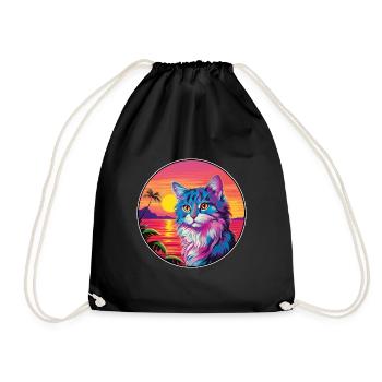 Norwegian Forest Cat Watercolor Cartoon Kawaii - Drawstring Bag - black - Front
