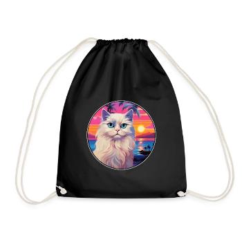 Ragdoll Cat Breed Watercolor Cartoon Kawaii Pet - Drawstring Bag - black - Front
