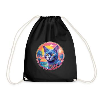 Race de chat bleu russe aquarelle dessin animé Kawaii - Sac de sport léger - noir - Devant