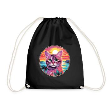 Race de chat javanais aquarelle dessin animé Kawaii animal de compagnie - Sac de sport léger - noir - Devant
