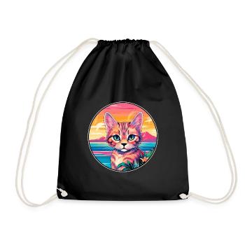 Khao Manee Chat Race Aquarelle Dessin animé Kawaii Pet - Sac de sport léger - noir - Devant