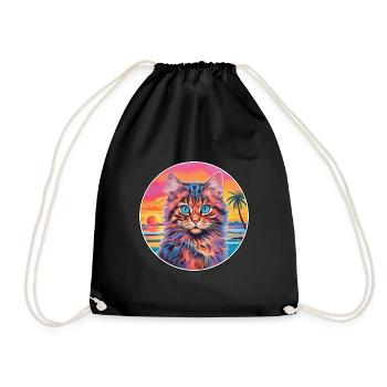 Laperm Chat Race Aquarelle Dessin animé Kawaii Pet - Sac de sport léger - noir - Devant
