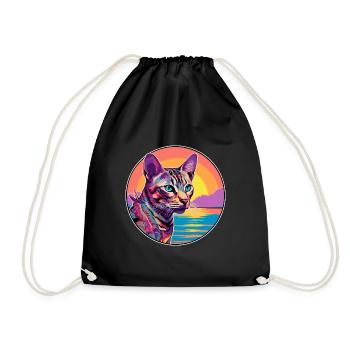 Ocicat Chat Race Aquarelle Dessin animé Kawaii Animal de compagnie - Sac de sport léger - noir - Devant