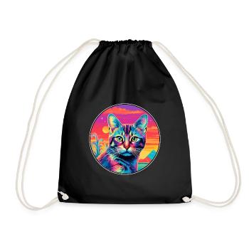 Pixie Bob Cat Breed Watercolor Cartoon Kawaii Pet - Drawstring Bag - black - Front