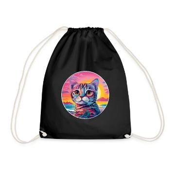 Singapura Katze Rasse Aquarell Karikatur Kawaii Haustier - Turnbeutel - Schwarz - Vorne