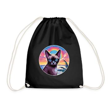 Siamkatze Rasse Aquarell Karikatur Kawaii Haustier - Turnbeutel - Schwarz - Vorne