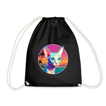 Sphynx Cat Breed Watercolor Cartoon Kawaii Pet - Drawstring Bag - black - Front