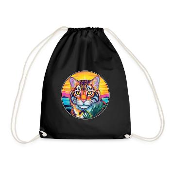 Race de chat tigre aquarelle dessin animé Kawaii animal de compagnie - Sac de sport léger - noir - Devant