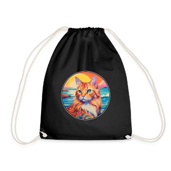 Ingwer Langhaar Katze Aquarell Karikatur Kawaii - Turnbeutel - Schwarz - Vorne