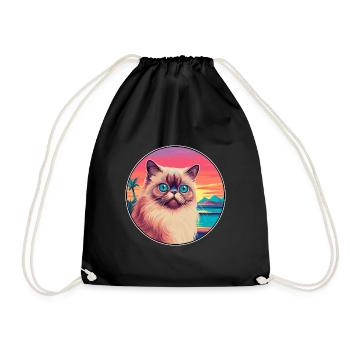 Himalaya-Katzenrasse, Aquarell-Cartoon-Kawaii-Haustier - Turnbeutel - Schwarz - Vorne