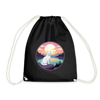 Polarfuchs Bunte Aquarell-Karikatur Kawaii Haustier - Turnbeutel - Schwarz - Vorne