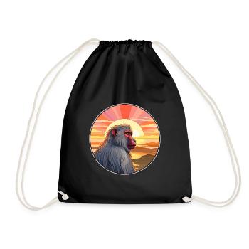 Mandrill Colorful Watercolor Cartoon Kawaii Animal - Drawstring Bag - black - Front
