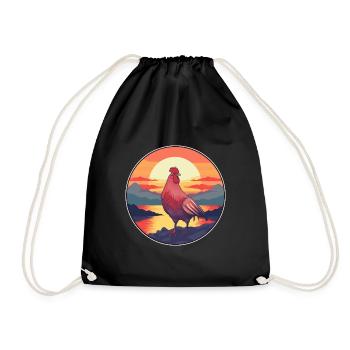 Chicken Colorful Watercolor Cartoon Kawaii Animal - Drawstring Bag - black - Front