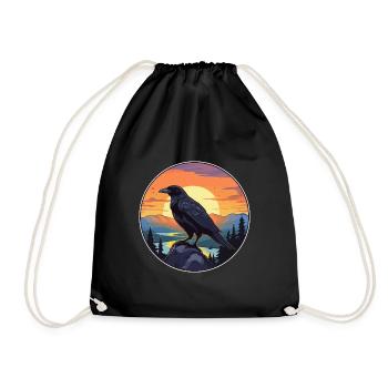Crow Colorful Watercolor Cartoon Kawaii Animal - Drawstring Bag - black - Front