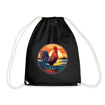 Rooster Colorful Watercolor Cartoon Kawaii Animal - Drawstring Bag - black - Front