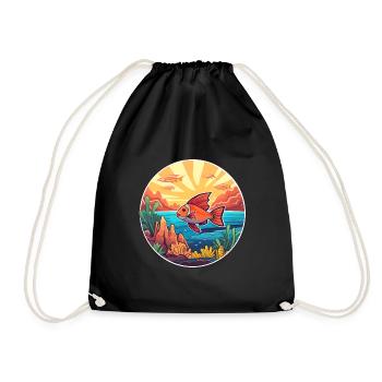 Coral Reef Fish Colorful Watercolor Cartoon Kawaii - Drawstring Bag - black - Front