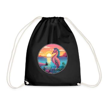Seepferdchen buntes Aquarell Cartoon Kawaii Tier - Turnbeutel - Schwarz - Vorne