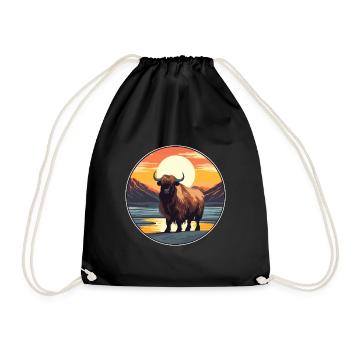 Yak Colorful Watercolor Cartoon Kawaii Animal - Drawstring Bag - black - Front